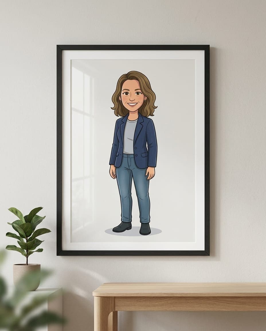 A personalized portrait in a black wood frame