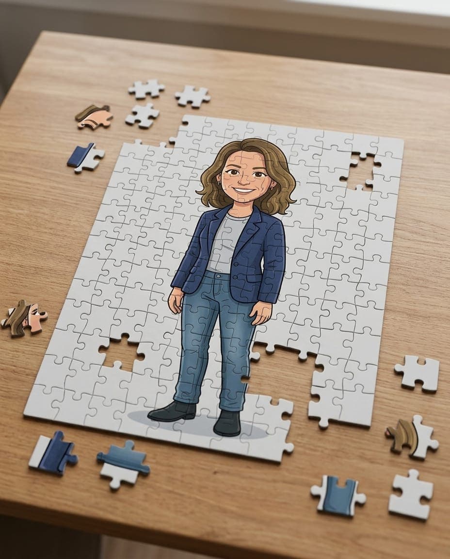 Sample jigsaw puzzle featuring an illustrated hero portrait